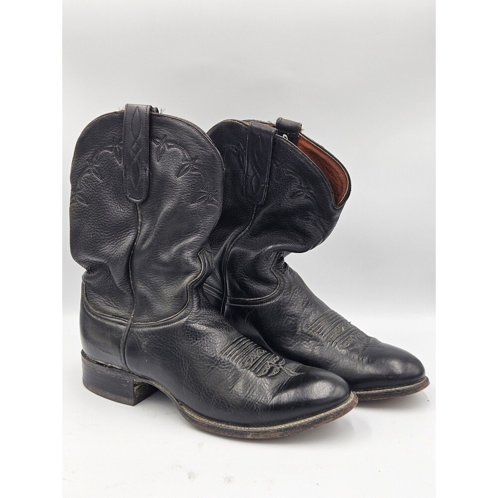 Larry Mahan Men’s Black Leather Cowboy Boots Western Size US 8 D